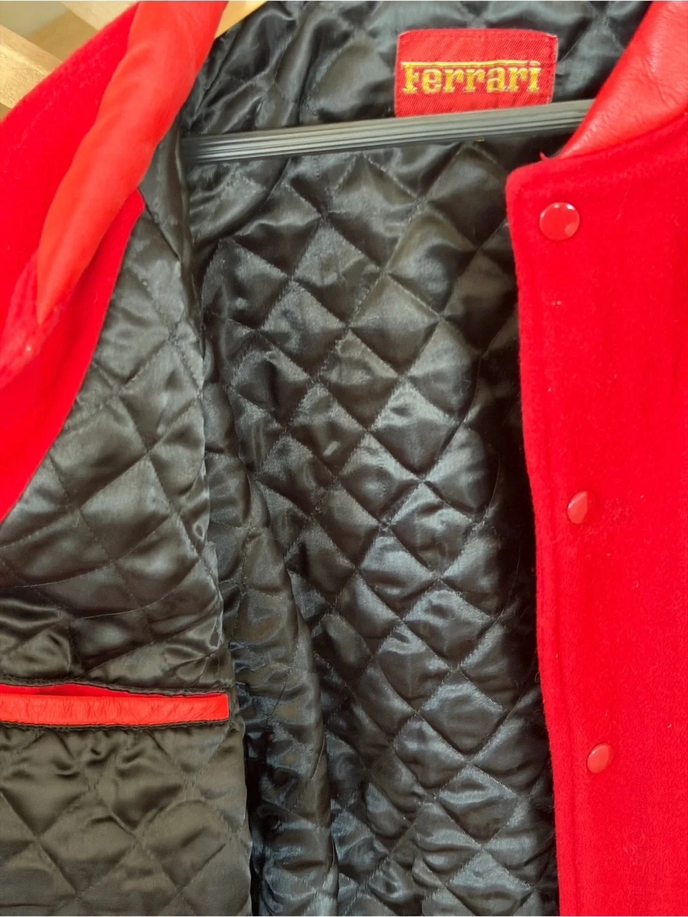 Ferrari Red Wool Bomber Jacket with Yellow Shield Patch Large - Picture 6 of 11